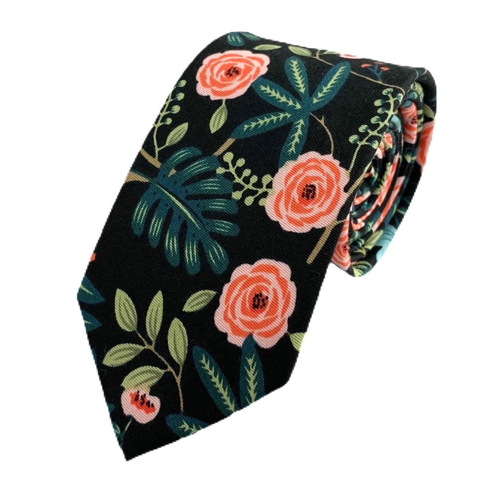 Men’s Black Tropical Floral Slim Necktie